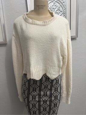 Poof! Ivory Cropped Crew Neck Sweater